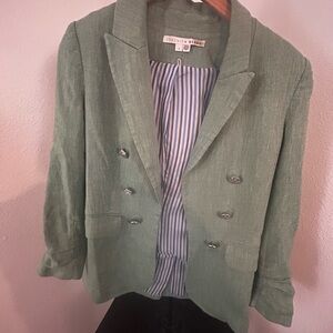 Veronica Beard Slouchy Herringbone Blazer in Green